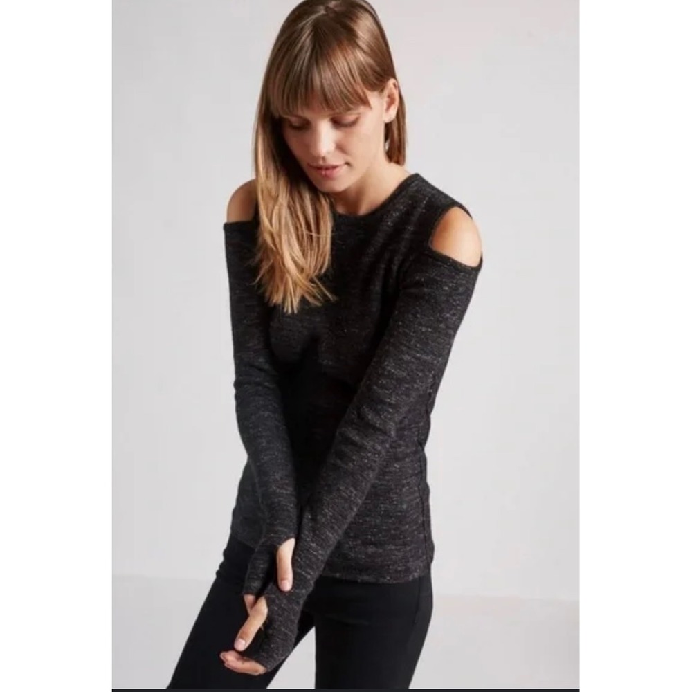 Current Elliott Cold Shoulder Long Sleeve Top Heathered Black Knit size 1